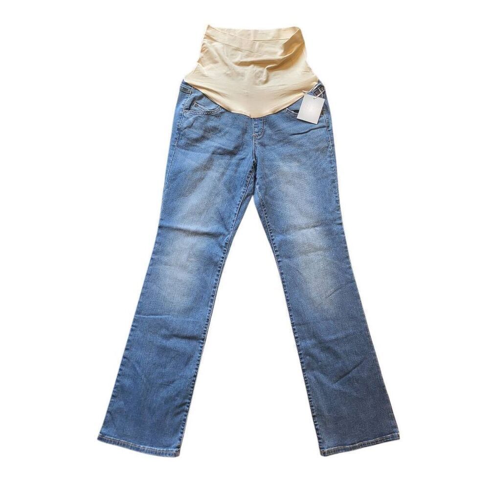 NWT Aglow Jeans Women's 6 Maternity Blue Bootcut Stretch Full Belly Panel